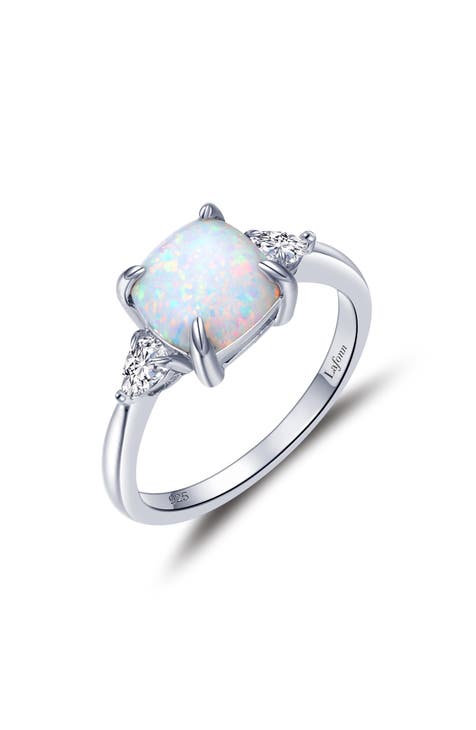 Anillo de plata de ley ligada al platino con ópalo simulado y diamante simulado