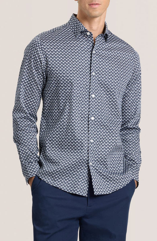 Soren Ginkgo Print Stretch Cotton Dress Shirt