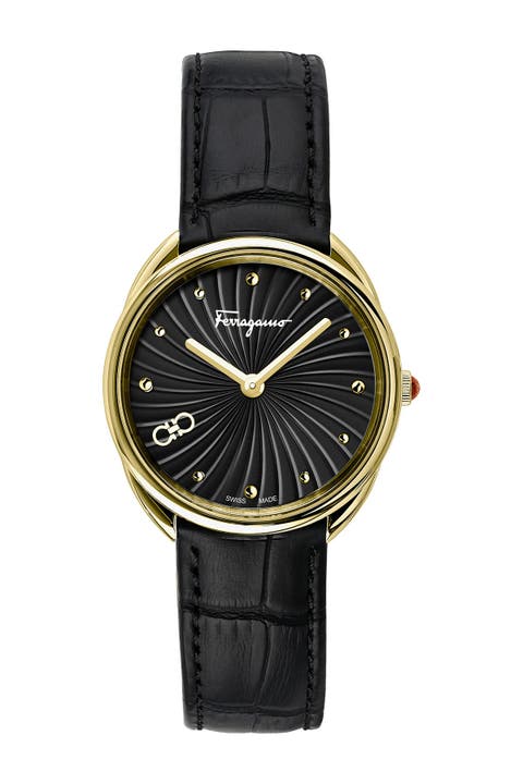 Reloj de mujer con correa de piel de cocodrilo, 34 mm