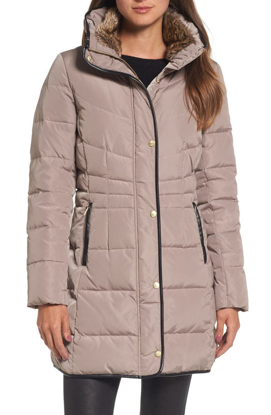 Quilted Down & Feather Fill Jacket with Faux Fur Trim (Regular & Petite)