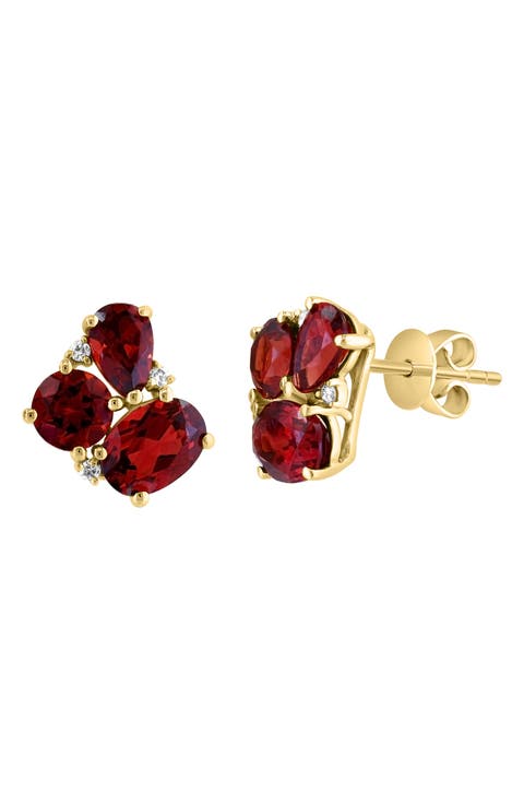 Garnet & Diamond Stud Earrings - 0.06ct.