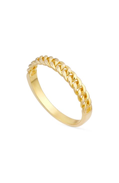 Anillo de oro amarillo de 14 quilates con cadena de medio rizo
