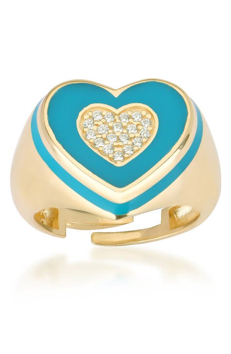 Anillo Corazón Esmalte Francés Vermeil Oro Amarillo 14k