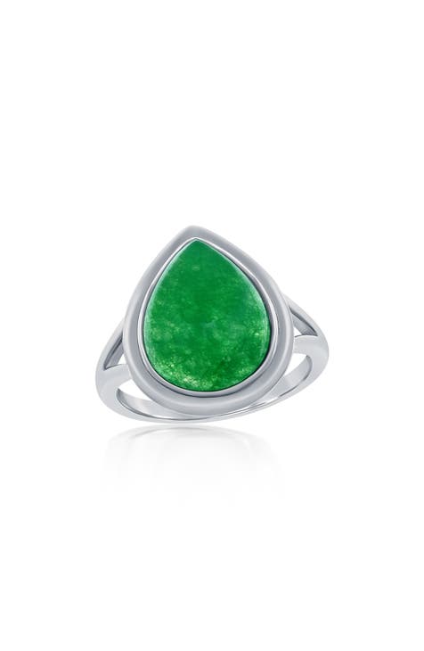 Anillo de jade en forma de pera de plata de ley
