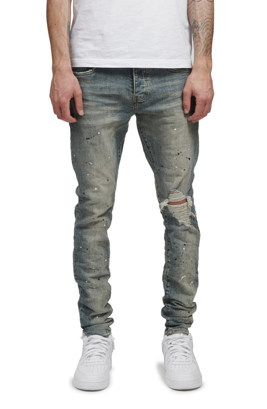 Slim Stretch Ripped Jeans (Mid Indigo Destroy Paint)