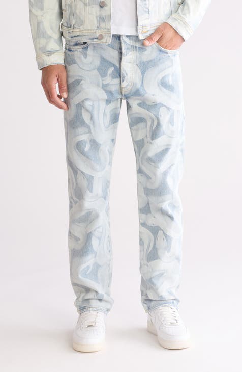 P011 Jeans rectos (estampado serpiente índigo claro)