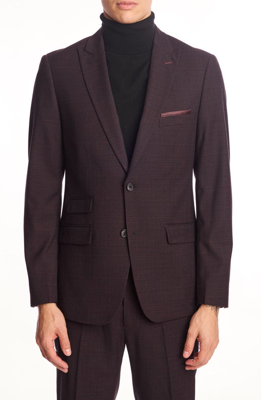 Ashton Slim Fit Burgundy Grid Blazer (Regular & Big)