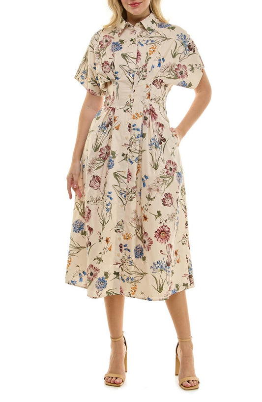 Printed Stretch Cotton Shirtdress