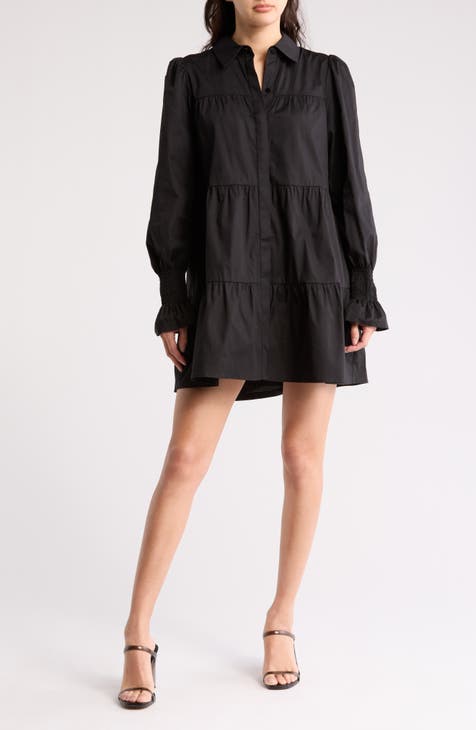 Vestido camisero de manga larga con gradas