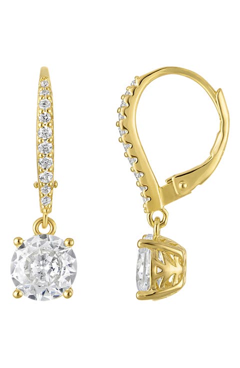Sterling Silver Cubic Zirconia Drop Hoop Earrings