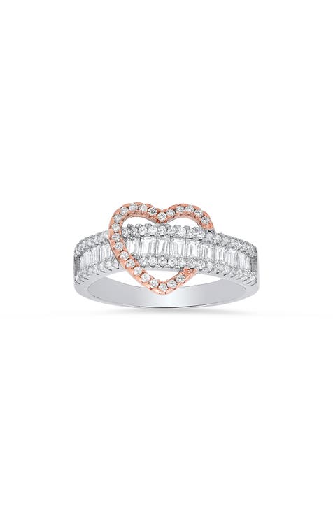 Anillo Corazón de Circonita Cúbica Bicolor de Plata de Ley