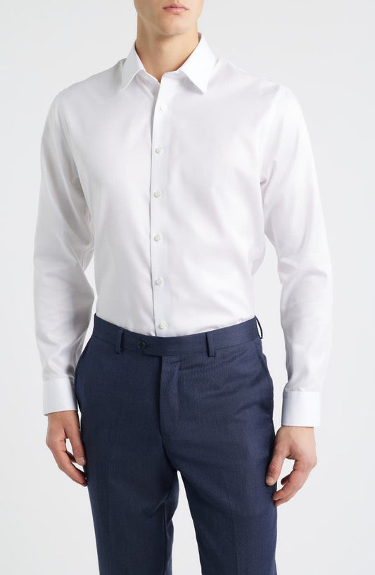 Trim Fit Solid Premium Non-Iron Cotton Herringbone Dress Shirt (Regular, Big & Tall)