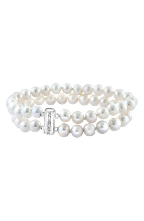 Sterling Silver 1.3-7.3mm Cultured Freshwater Pearl & White Topaz Bracelet