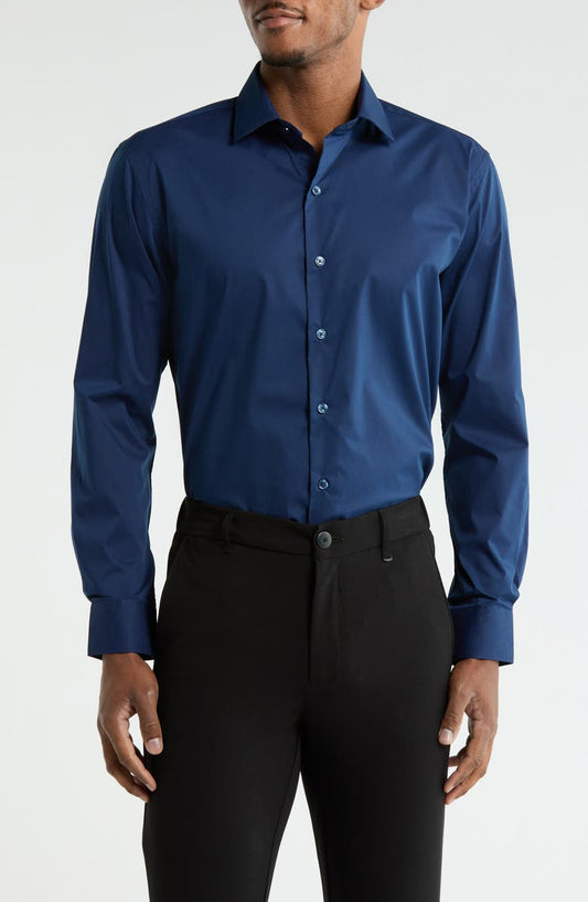 Navy Solid Stretch Dress Shirt
