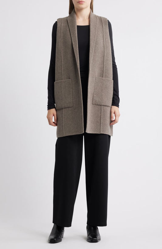 Shawl Collar Double Woven Wool Longline Vest