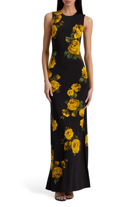 Delora Floral Open Back Body-Con Maxi Dress