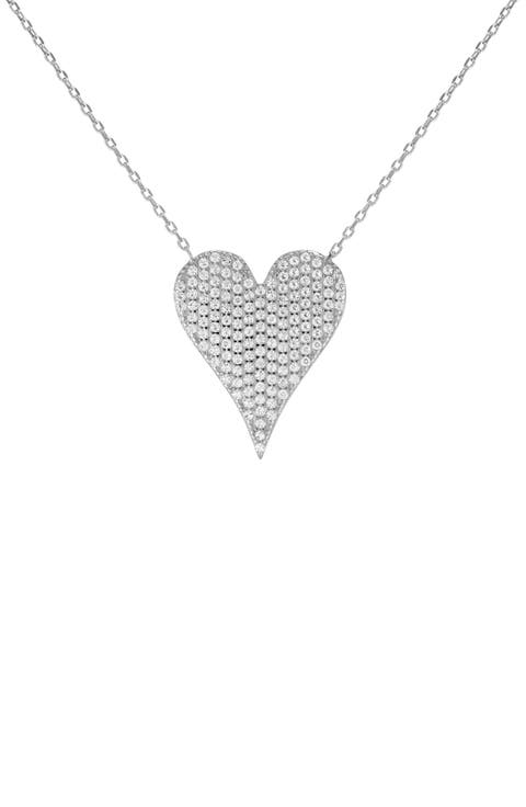 Sterling Silver White Topaz Pavé Heart Pendant Necklace