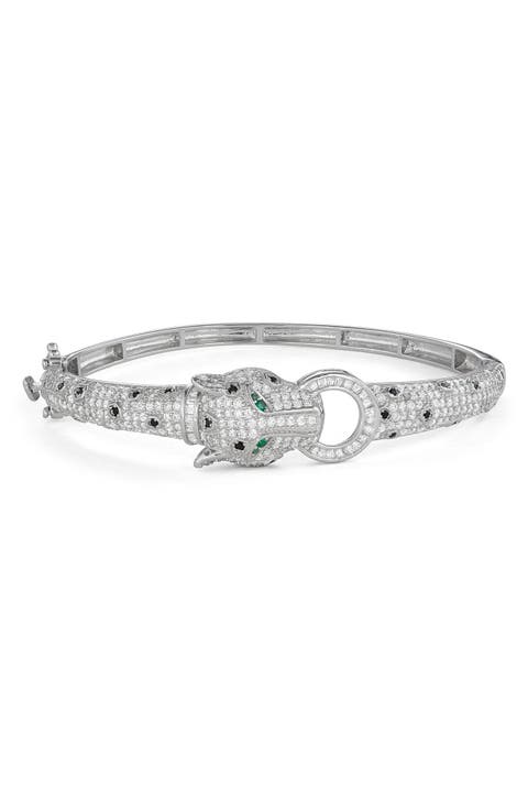 Sterling Silver CZ Pavé Panther Bangle Bracelet
