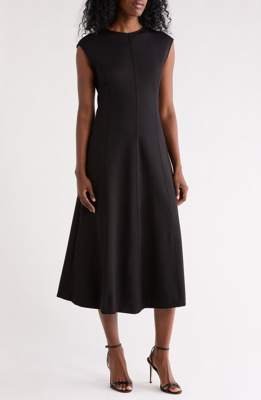 Seamed Ponte Fit & Flare Midi Dress