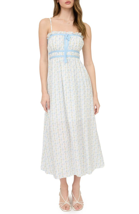 Bow and Flower Stripe Midi Dress