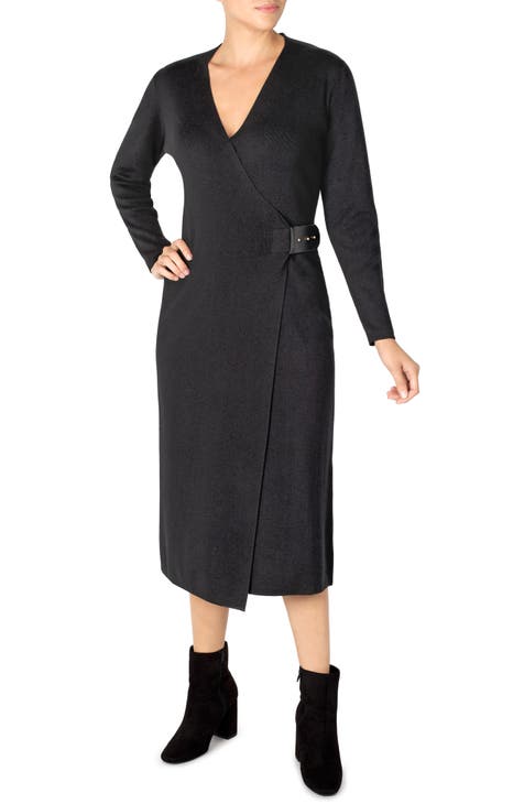 Vestido midi de manga larga con cuello alto