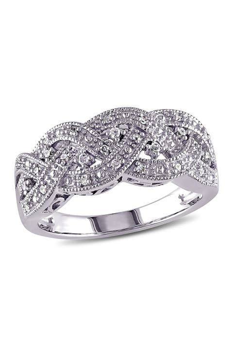 Anillo Tejido de Diamantes de Plata de Ley - 0,13ct.