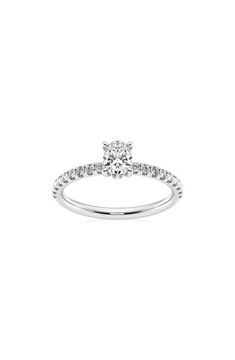 Anillo pavé de diamantes creados en laboratorio talla oval - 7/8 ctw.