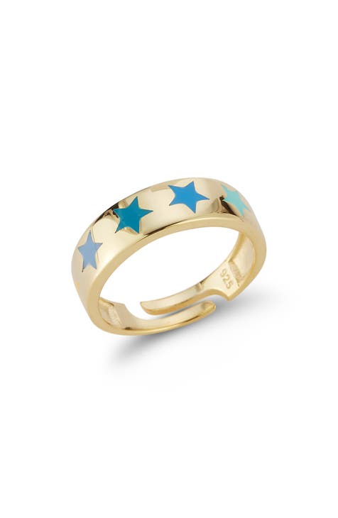 Anillo ajustable de estrella esmaltada bañado en oro de 14 quilates