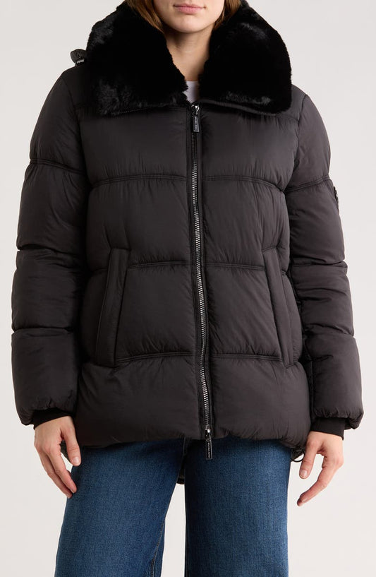 Faux Fur Trim Hooded Puffer Jacket