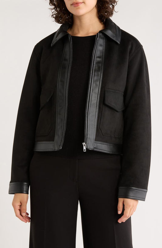 Faux Leather Trim Jacket