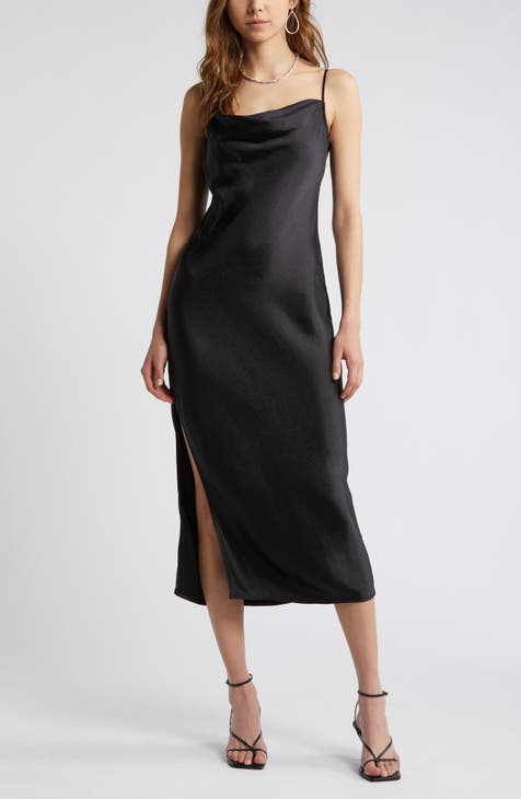 Vestido lencero de satén con cuello vuelto