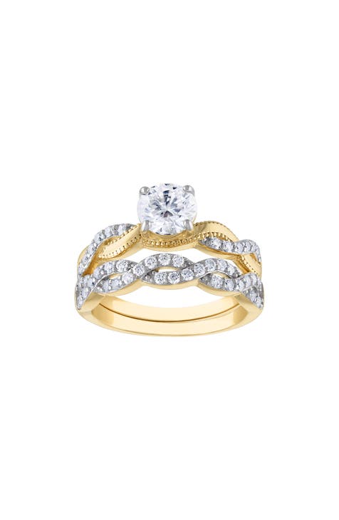 Anillo de moissanita cultivada en laboratorio de plata chapada en oro de 14 quilates