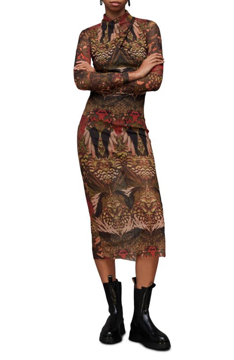 Vestido midi de malla de manga larga de Tia Gene