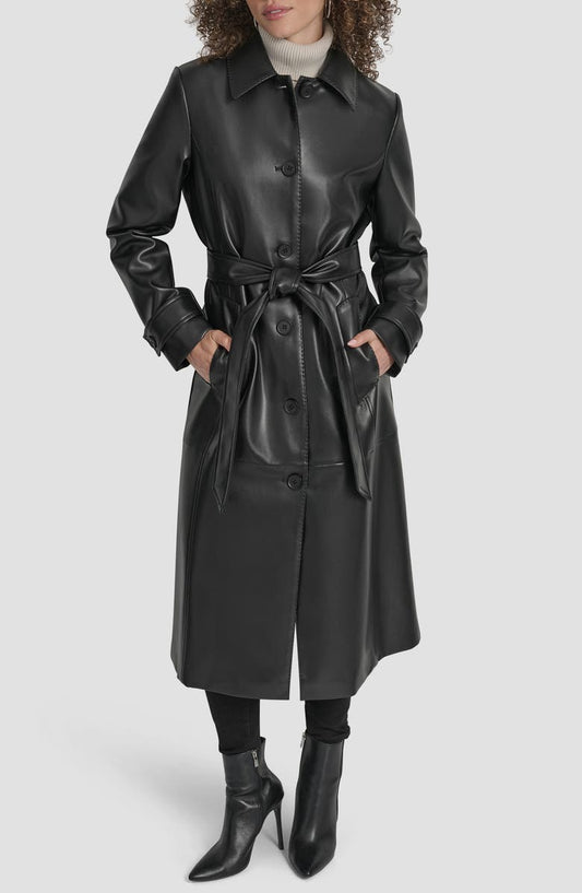Faux Leather Trench Coat