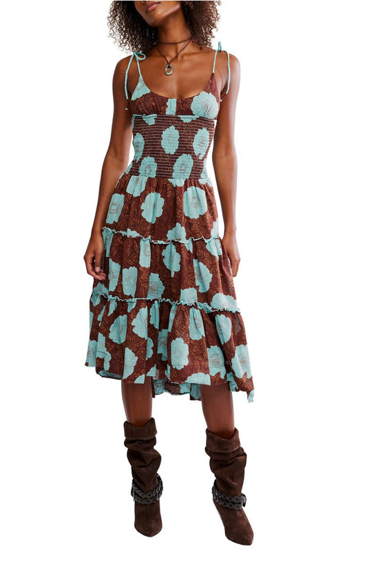 Adriel Tie Strap Tiered Midi Dress