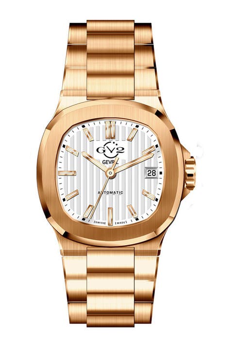Reloj de acero inoxidable GV2 Potente Rose Gold para hombre, 39 mm