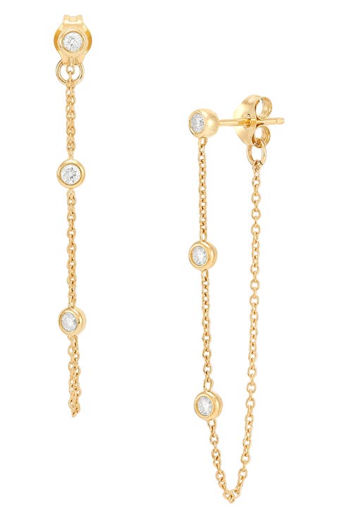14K Yellow Gold Diamond Station Chain Front/Back Earrings