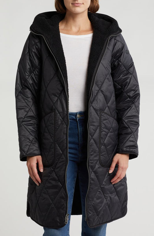 Faux Shearling Lined Hooded Utility Coat