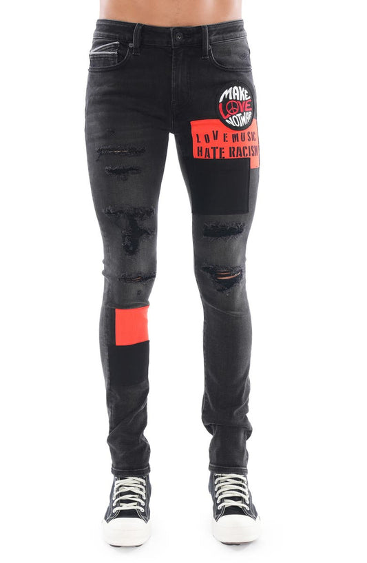 Punk Patchwork Super Skinny Jeans (Black)