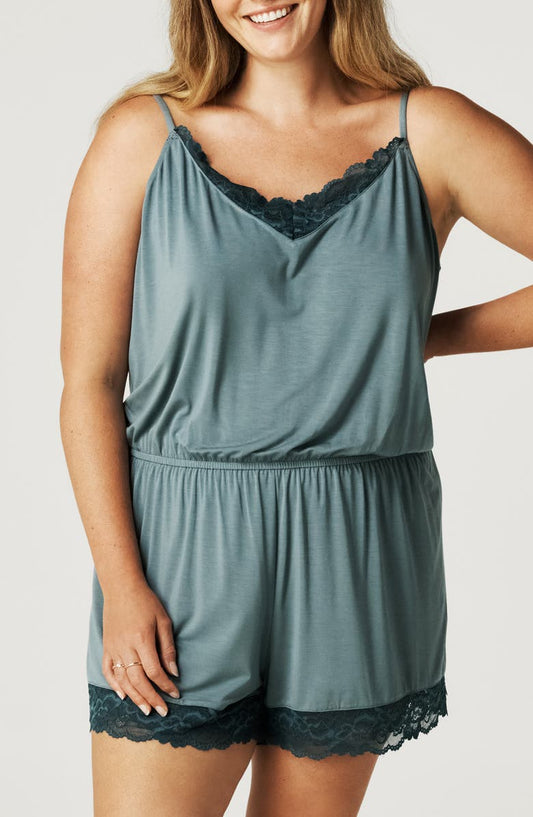 Lace Trim Pajama Romper (Regular & Plus)