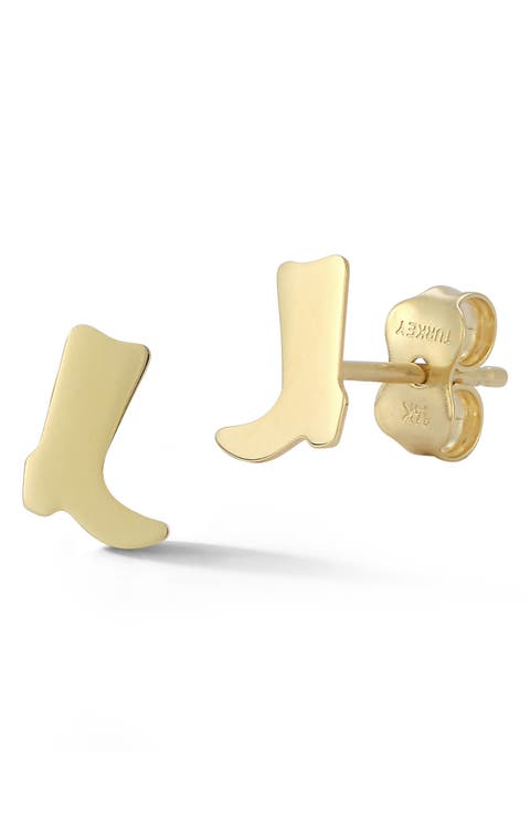14K Yellow Gold Boot Stud Earrings