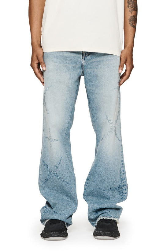 Vintage Indigo Crystal Embellished Wide Leg Jeans