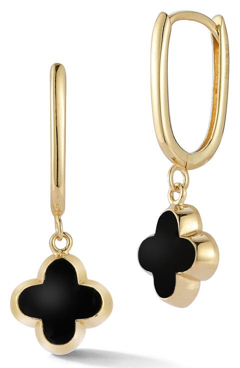 14K Gold Clover Drop Earrings