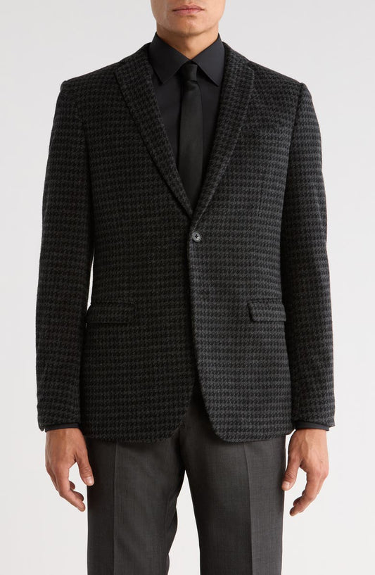 Houndstooth Cotton Blend Two-Button Sport Coat