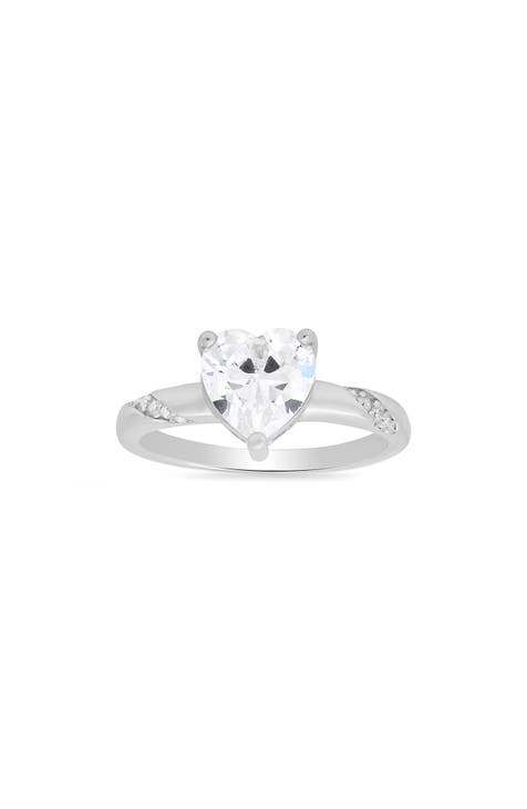 Anillo CZ talla corazón de plata de ley
