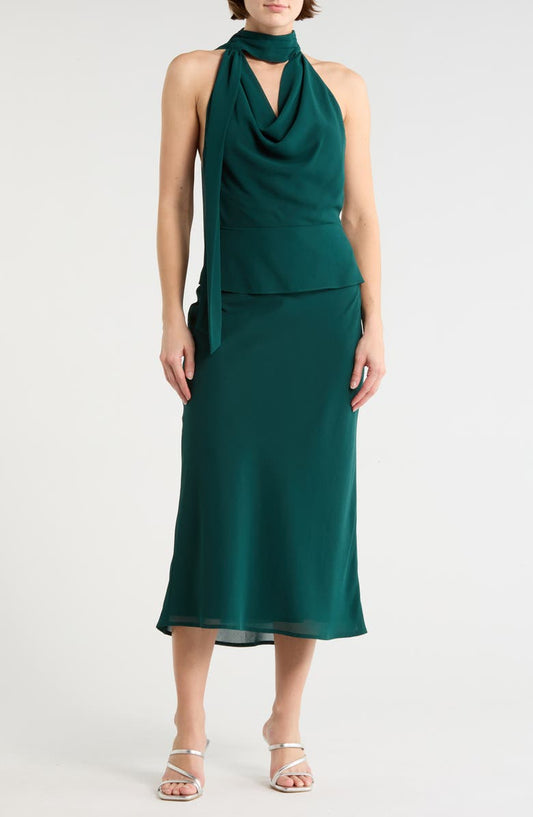 Halter Cowl Neck Midi Dress