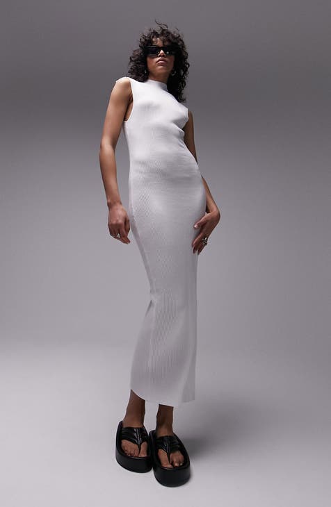 Vestido ancho con hombros de punto de canalé