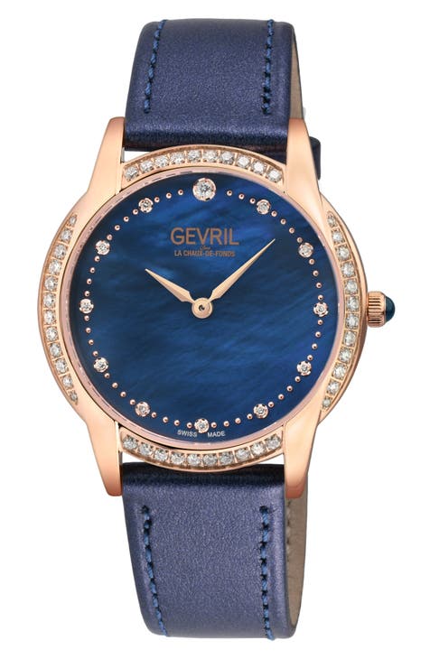Reloj suizo Airolo con correa de piel y diamantes, 36mm - 0.92ct.