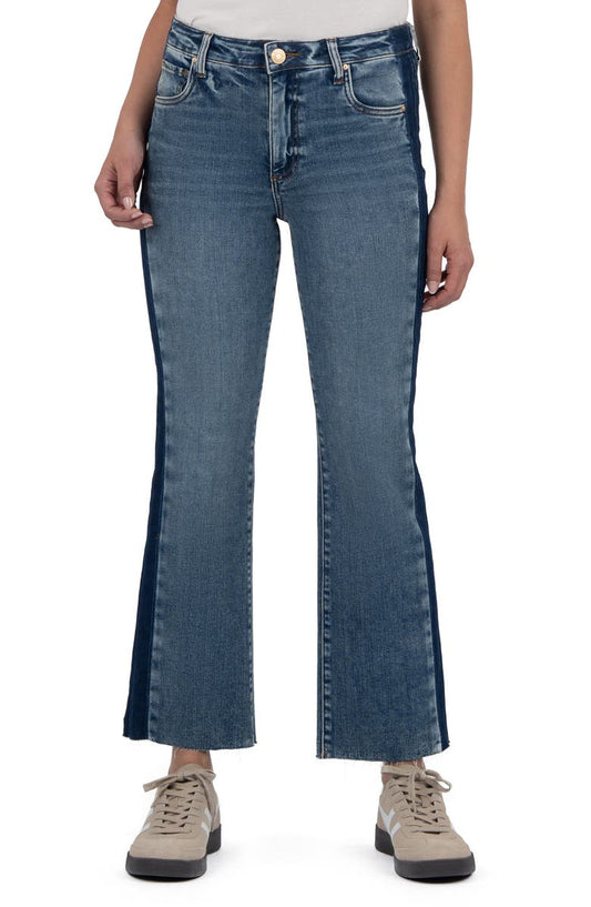 Kelsey Raw Hem Mid Rise Ankle Flare Jeans