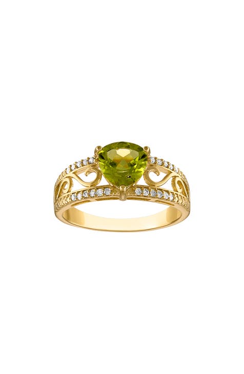 Anillo de Oro de 14K sobre Plata de Ley Peridoto y Diamante